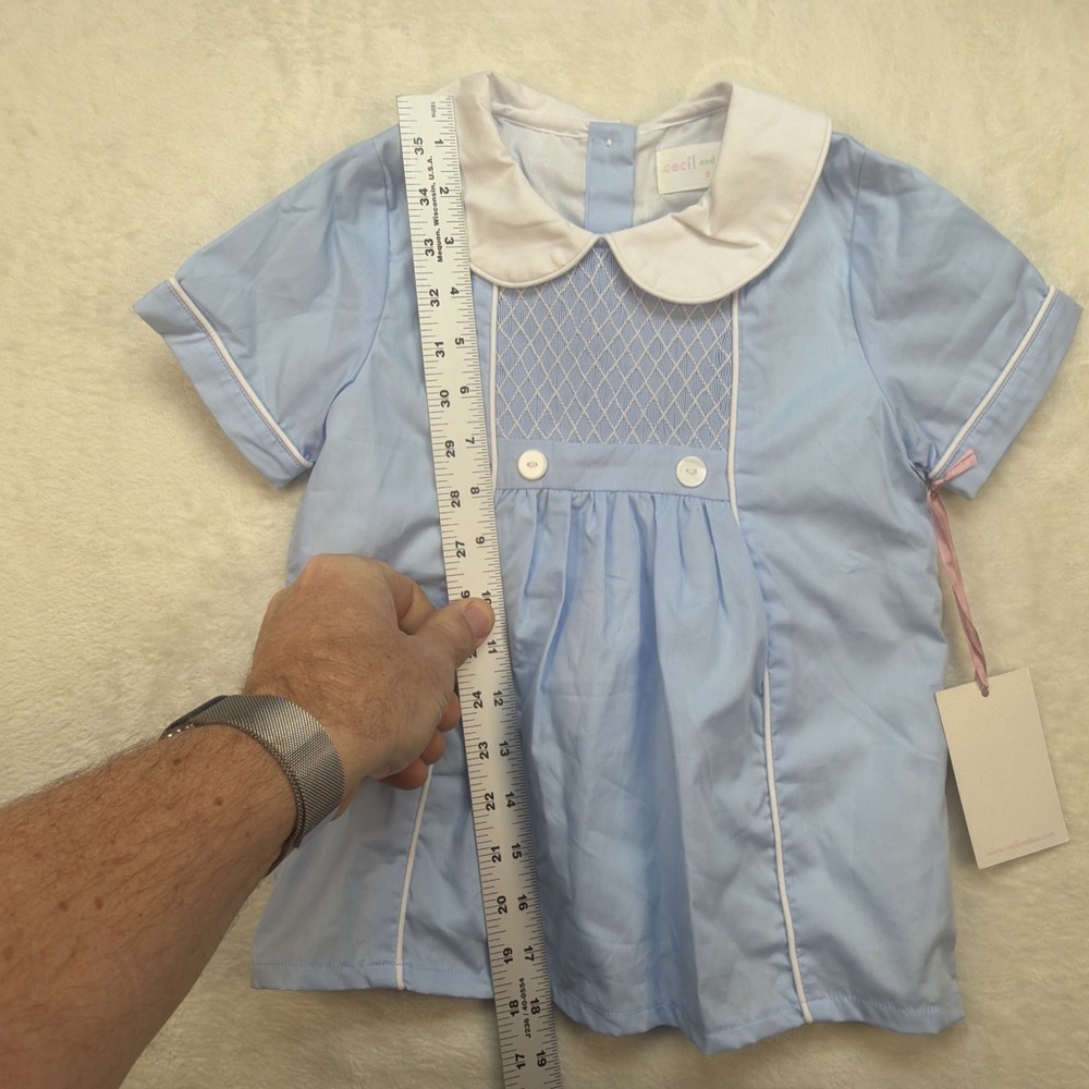 Cecil & Lou Smocked Dress Blue White Peter Pan Collar Girls 5T Boutique - Picture 4 of 9